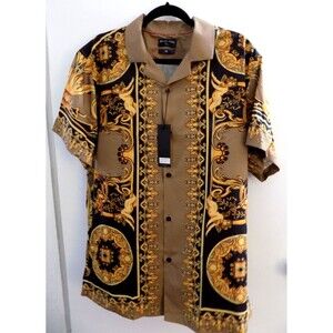 NEW Silver Stone  Baroque Gold Italian Designer Style Men Shirt Size M